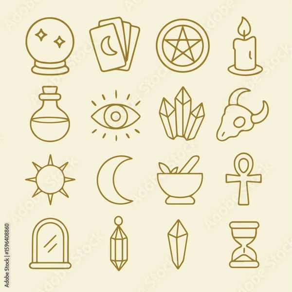 Obraz Witchcraft & Magic Icons sheet vextore outline 