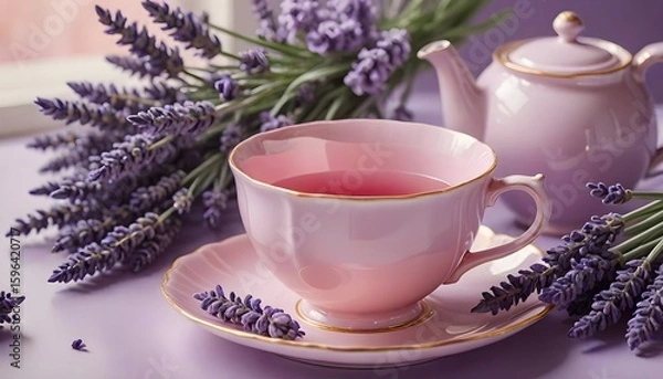 Obraz cup of tea and lavender