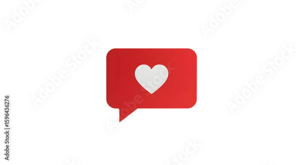Fototapeta Red speech bubble with white heart symbol expressing love or like