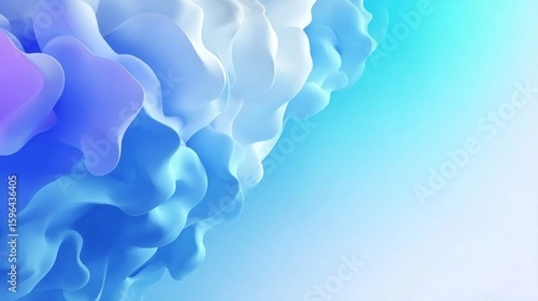 Fototapeta Abstract blue and purple flowing shapes with soft light background  