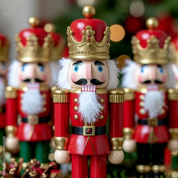 Fototapeta Christmas Nutcracker Figurines- Detailed wooden nutcracker soldiers arranged