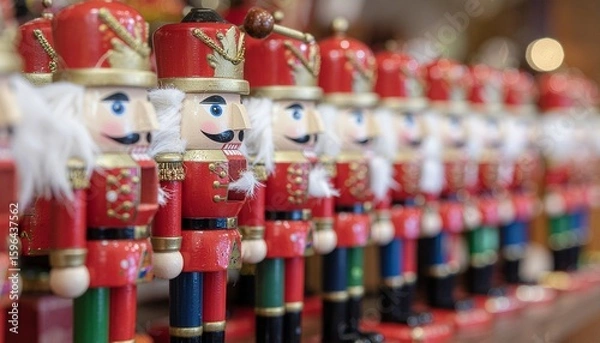 Fototapeta Christmas Nutcracker Figurines- Detailed wooden nutcracker soldiers arranged