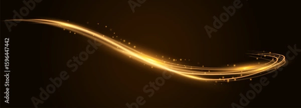 Obraz Glowing shiny lines effect. Vector gold color lines of speed. Light trail wave