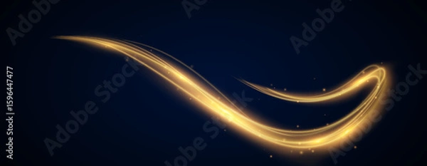 Obraz Glowing shiny lines effect. Vector gold color lines of speed. Light trail wave