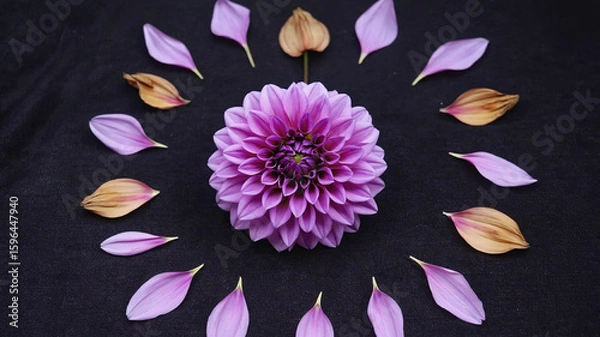 Obraz Decaying Flower Petals Surrounding a Central Bloom as a Visual Metaphor for Aging and the Passage of Time