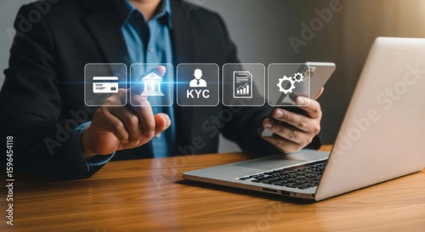 Fototapeta Online banking kyc compliance digital transformation financial technology fintech business automation system