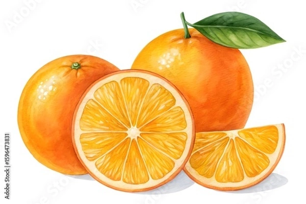 Obraz Fresh oranges and slices isolated on white background