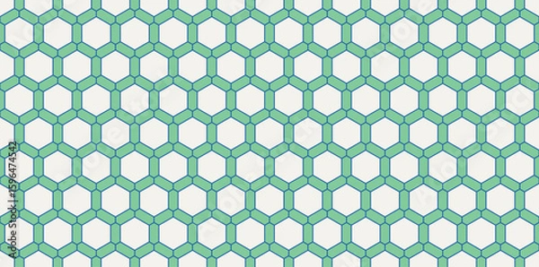 Obraz Seamless Geometric Floral Tile Pattern with White and Green Petal Shapes . Modern contemporary geometric shape design. Digital architectural material and texture resource. Blue green cream 043