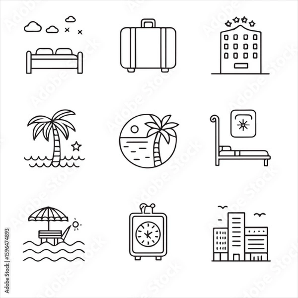 Fototapeta hotel Set of web icons in line style 