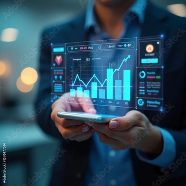 Obraz Dynamic blockchain candlestick visualization on futuristic floating panel