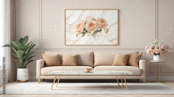 Fototapeta Mockup wall mounted with armchair in living room with a white wall.3d rendering