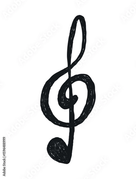 Fototapeta Hand drawn punk rock doodle. Musical note, tattoo crayon sketch, grafitti rebellious icon, sticker, scribble for poster, disco party, retro podcast. Grunge music element. Isolated vector illustration.