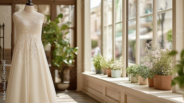 Fototapeta クラシックなウェディングサロンとドレス。Generative AI
