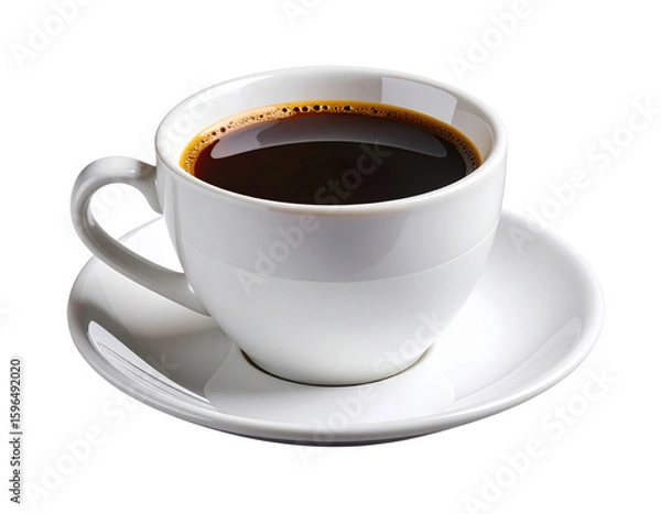 Obraz 3D Realistic White Coffee Cup with Saucer and Steam, Isolated on Transparent Background