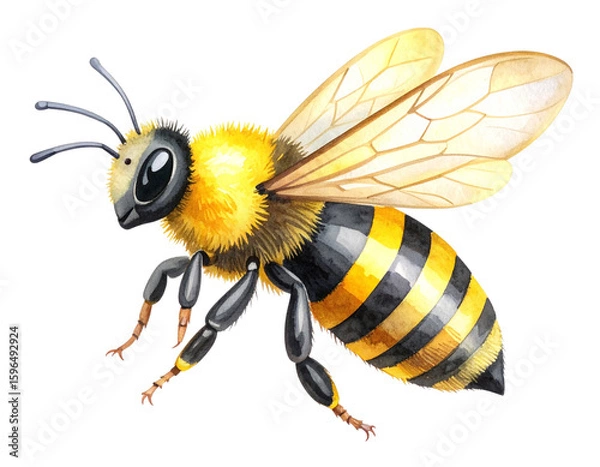 Obraz Watercolor Hand-Drawn Flying Bee with Soft Brush Strokes and Delicate Wings, Transparent PNG