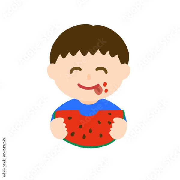 Obraz スイカを食べている男の子