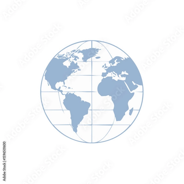 Obraz Globe Illustration: Blue Stylized World Map with Grids Showing Continents