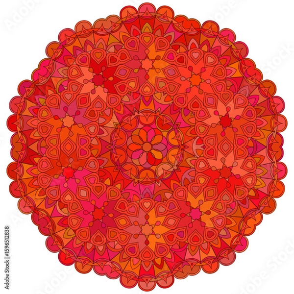 Obraz Asian red floral mandala. Vector ethnic circular ornament. Stylish design in vivid shades