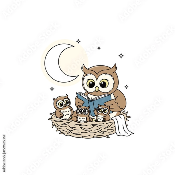 Obraz Cartoon Owl with Coin Stack