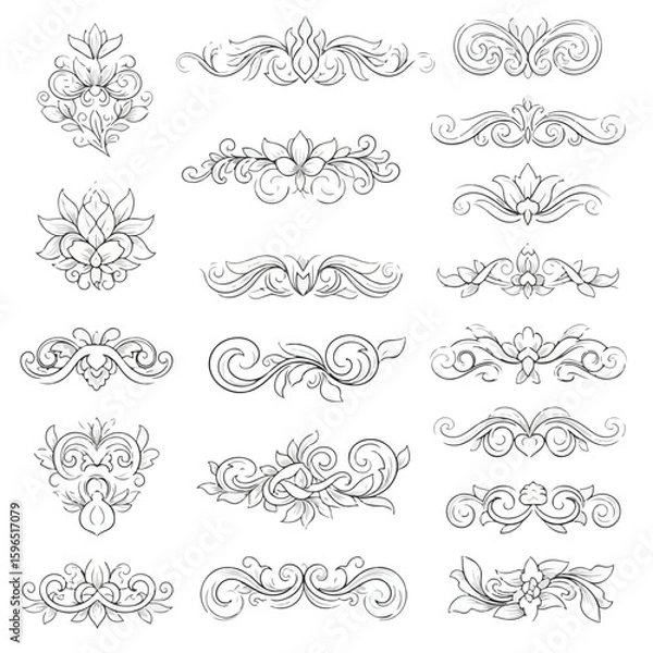 Obraz Elegant floral scrollwork designs ornamental borders and decorative flourishes collection