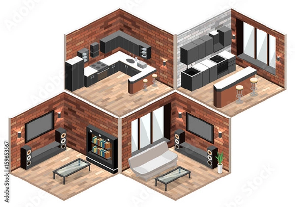 Obraz Living room interior . loft apartment with brick wall.