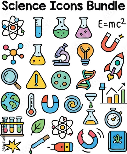 Fototapeta Set of Colorful science icons. Doodle style icon vector bundle