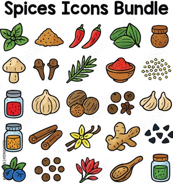 Fototapeta Set of Colorful spices icons. Doodle style icon vector bundle