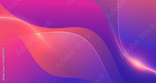 Obraz Vibrant pink and purple abstract background with glowing wave lines