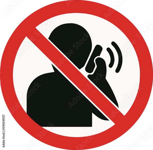 Fototapeta No Mobile Phone Sign | Red Circle with Slash Over Person on Call | Vector PNG Icon for Silent Zone, Hospital, Theater, Library, Exam Hall, Office Decor