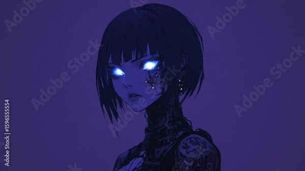 Obraz Digitally rendered, ethereal cyberpunk girl portrait.