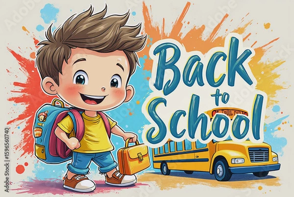 Fototapeta Excited Students Entering School Building on the First Day of Class