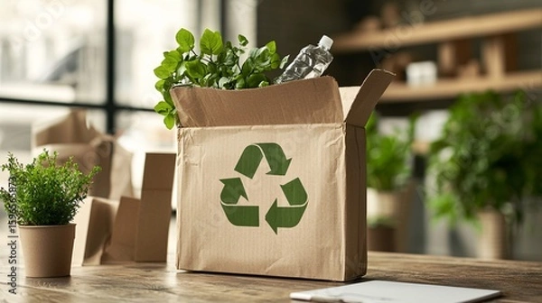 Obraz Eco-Friendly Packaging with Recyclable Materials and Plants Inside