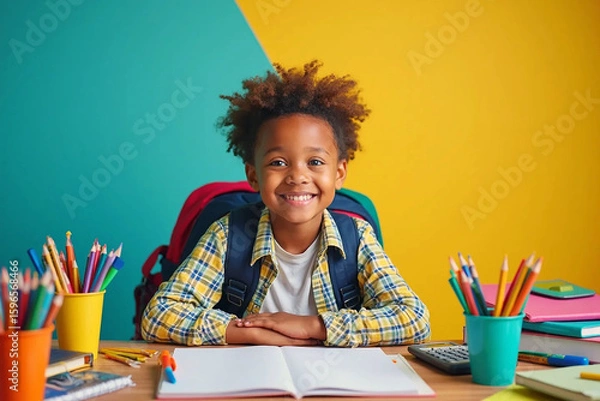 Fototapeta Colorful Flat Lay of School Items and Creative Back to School