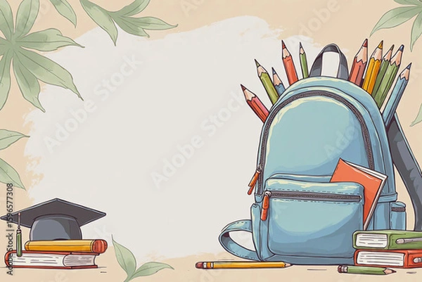 Fototapeta Colorful Banner Design with School Items and Children Celebrating Back to School