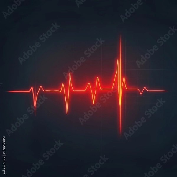 Fototapeta Red ECG Line on Dark Background Showing Heartbeat Signal