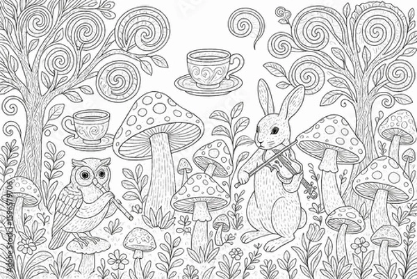 Fototapeta A decorative abstract page featuring swirling floral patterns and ornamental designs. Suitable for both beginner and advanced colorists seeking creative expression