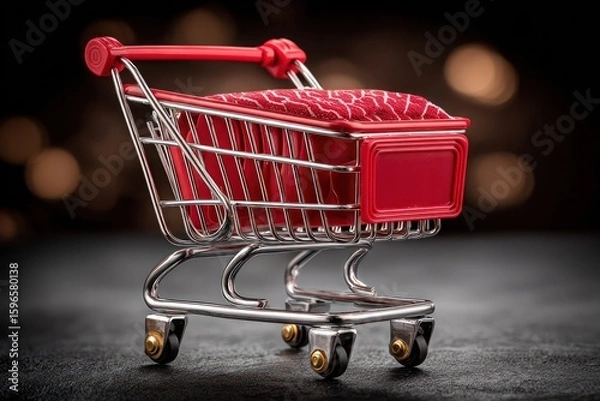 Fototapeta Shopping cart displaying modern retail trends urban store product photography minimalist background close-up perspective