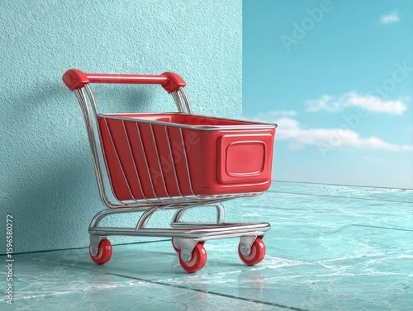 Fototapeta Shopping cart in a vibrant environment urban setting digital art minimalistic style capturing imagination