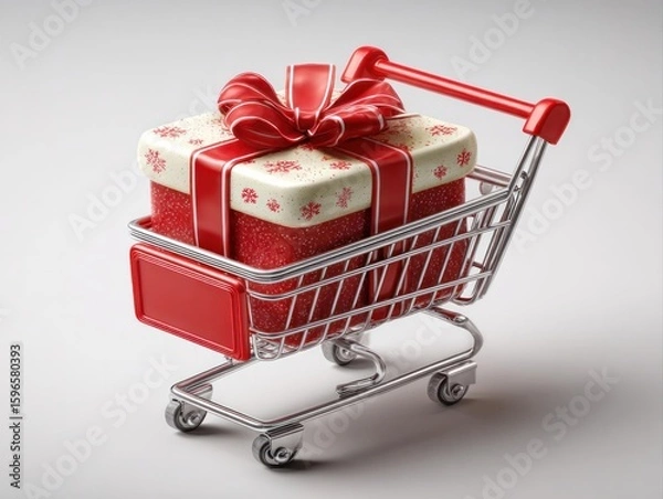Fototapeta Holiday shopping delight festive gift in cart store setting product showcase cheerful atmosphere close-up view