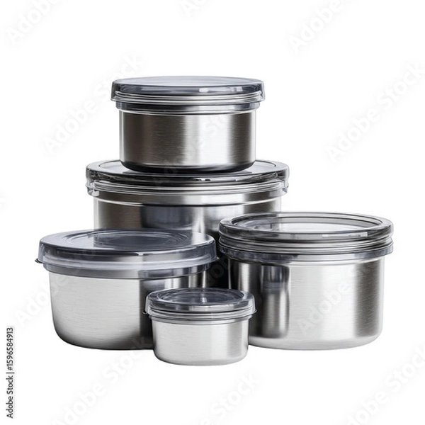 Obraz Stack of Stainless Steel Food Storage Containers