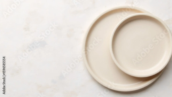 Obraz Elegant Beige Plates on Textured Surface: Minimalist Dining and Tableware Photography