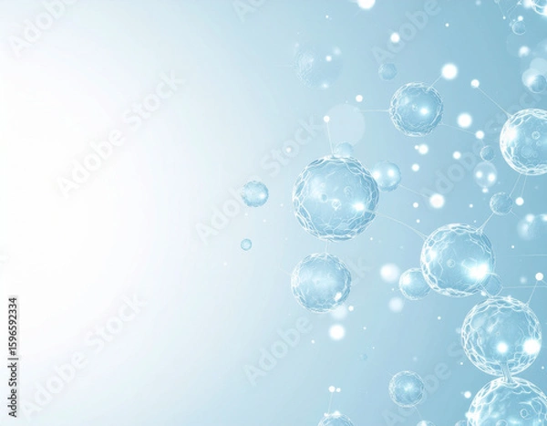 Fototapeta 浮遊する発光細胞とクリーンなバイオ背景

