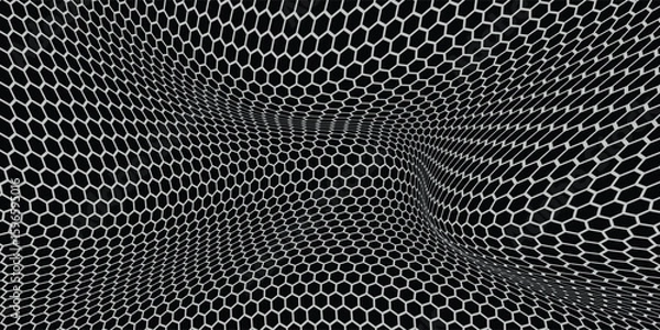 Fototapeta Black and white honey hexagonal cells background. geometric hive hexagonal honeycombs.