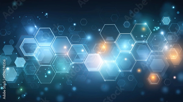 Obraz Futuristic Blue Hexagonal Molecular Grid with Glowing Nodes and Depth
