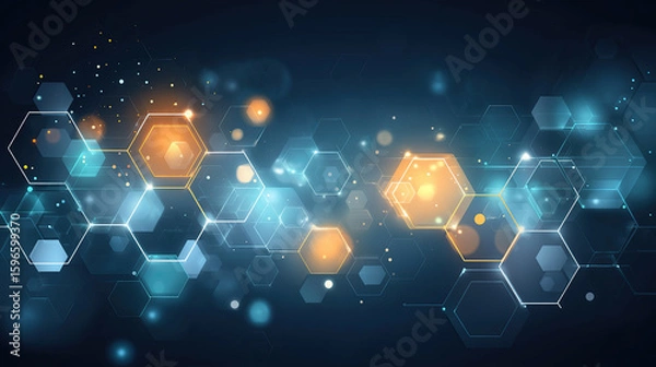Obraz Futuristic Blue Hexagonal Molecular Grid with Glowing Nodes and Depth