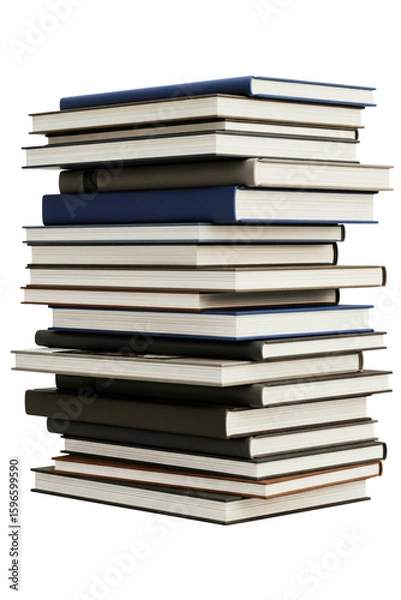 Fototapeta Tall stack of blue and black hardcover books for learning isolated on a transparent background