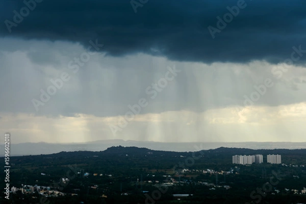 Obraz Dark Cloud and Rain over the city, Dark 