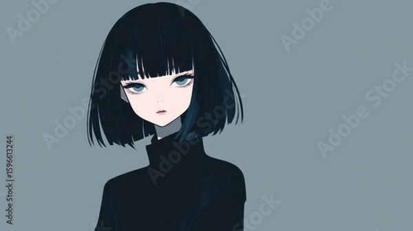 Obraz Elegant anime girl portrait in minimalist style.