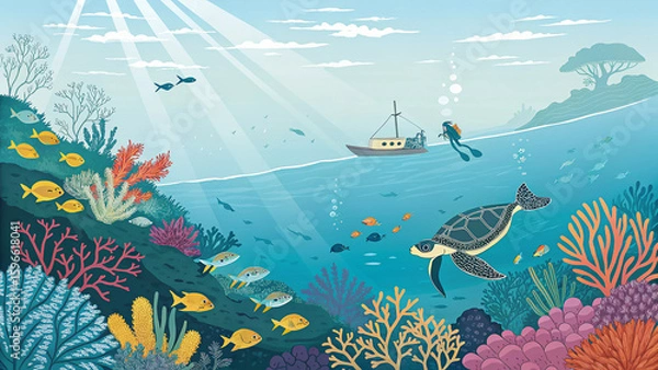 Fototapeta Vector Prompt: Sri Lankan Coral Reef / Marine Life Vector