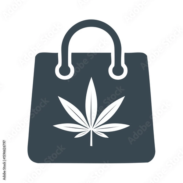 Obraz Shopping Bag Graphic with Cannabis Leaf Emblem Representing Legal Hemp Purchases